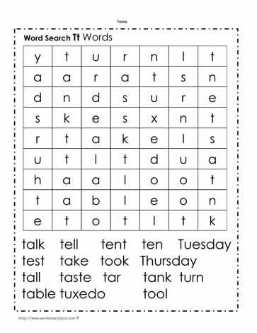 Words Beginning with T Wordsearch